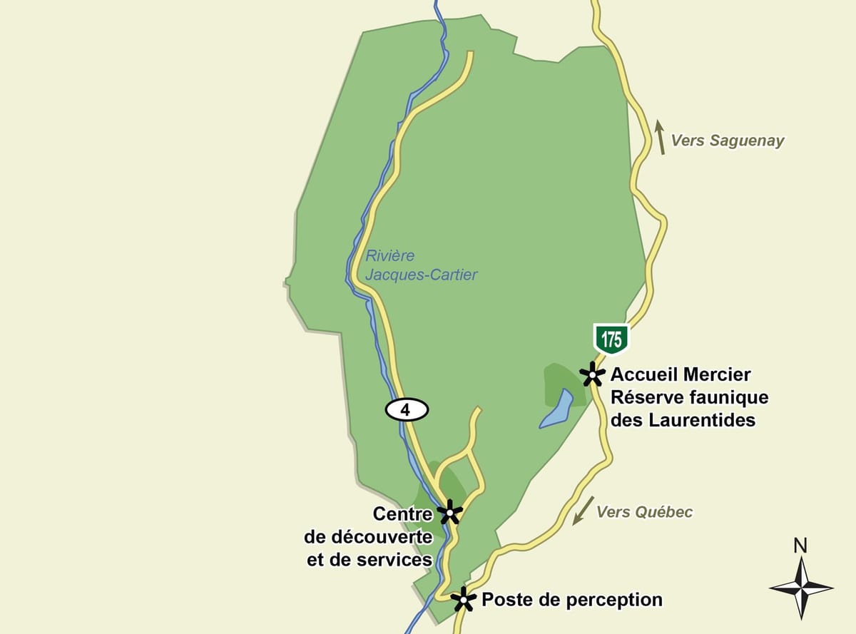 Kort af jacques cartier national park trail