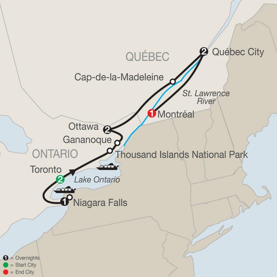 Kort Quebec canada med byer