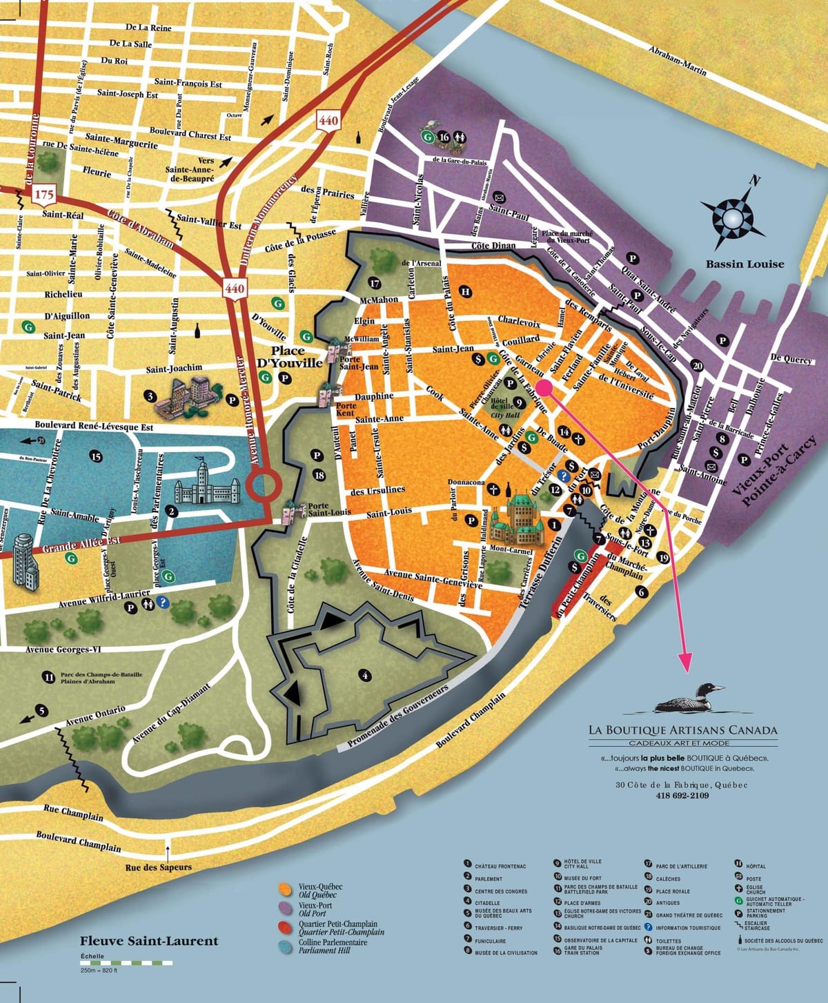old Quebec City attraktioner kort