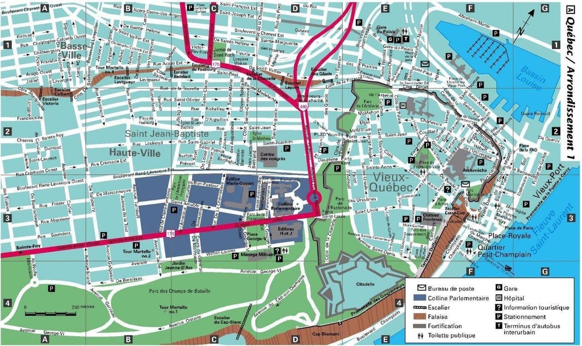 centrum af Quebec City kort