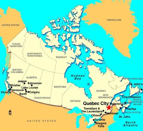 Kort over Quebec City på