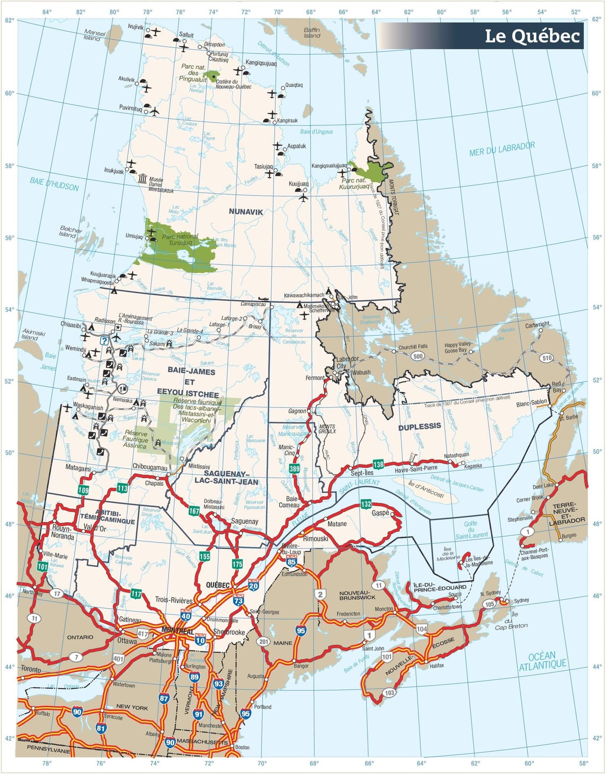 Kort over vejen, Quebec, canada